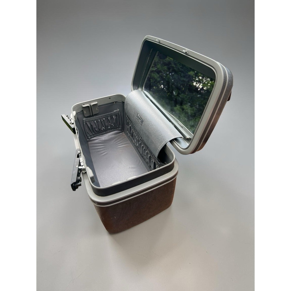 Vintage Samsonite Series 3600 Charcoal Gray Vanity Train Case w Mirror & Keys - Picture 9 of 15
